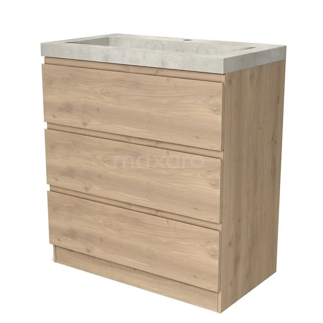 Modulo Vanity units with basin | 80 cm Light brown oak Handle-less front Concrete 3 standing drawers BMW19S-00515