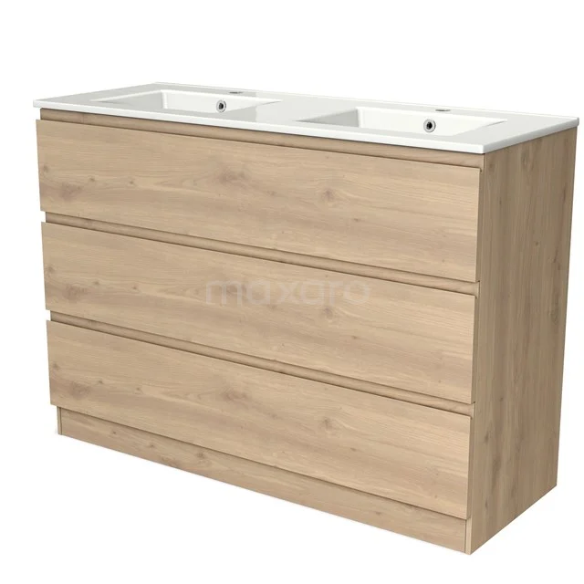 Modulo Vanity units with basin | 120 cm Light brown oak Handle-less front Ceramic 3 standing drawers BMW19S-00541