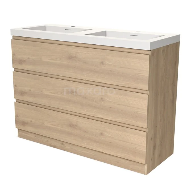 Modulo Vanity units with basin | 120 cm Light brown oak Handle-less front Solid surface 3 standing drawers BMW19S-00545
