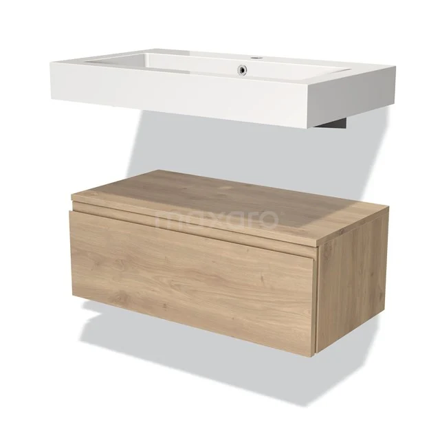 Wooden Bathroom unit with drawers and white basin worktop, modern design, perfect for stylish bathroom storage.