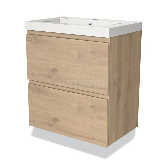 Badmöbel 60cm Modulo Slim Hellbraune Eiche 2 Schubladen Griffloses Waschbecken Mineralguss BMW37-00717 Holz-Badmöbel mit Waschbecken, Eichenoptik, modernes Design, 2 Schubladen mit grifflosem Finish.