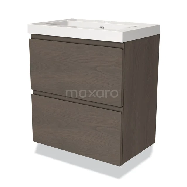 Modulo Slim Vanity units with basin | 60 cm Dark brown oak Handle-less front Mineral marble 2 Stacked drawers BMW37-00727