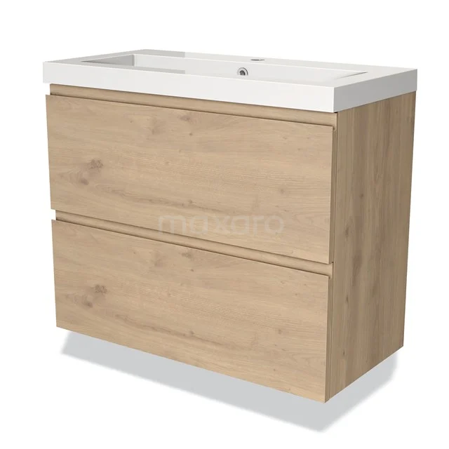 Modulo Slim Vanity units with basin | 80 cm Light brown oak Handle-less front Mineral marble 2 Stacked drawers BMW37-00732