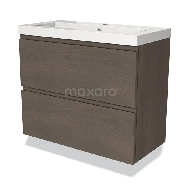 Modulo Slim Vanity units with basin | 80 cm Dark brown oak Handle-less front Mineral marble 2 Stacked drawers BMW37-00742