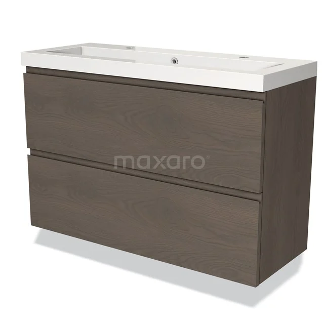 Modulo Slim Vanity units with basin | 100 cm Dark brown oak Handle-less front Mineral marble 2 Stacked drawers BMW37-00760
