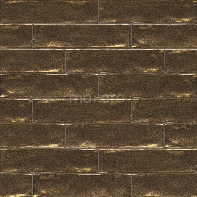 Wandfliese Aurea 7,5x30cm Gold Craquelé 401-080201 Braune glänzende Badezimmerfliese in rechteckiger Form, mit einer handgefertigten Ausstrahlung und Textur.