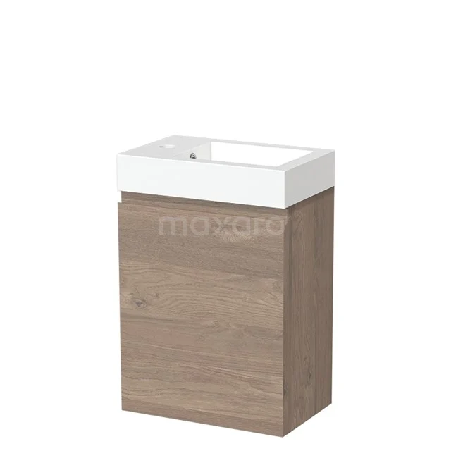 Modulo Pico Toiletmeubel met wastafel | 40 cm Middenbruin eiken Greeploos front Mineraalmarmer TMW10-00344