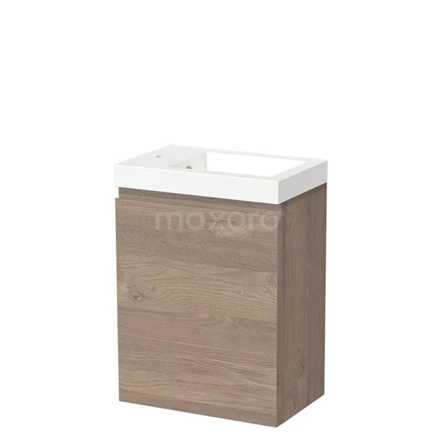 Modulo Pico Toiletmeubel met wastafel | 40 cm Middenbruin eiken Greeploos front Mineraalmarmer TMW10-00347