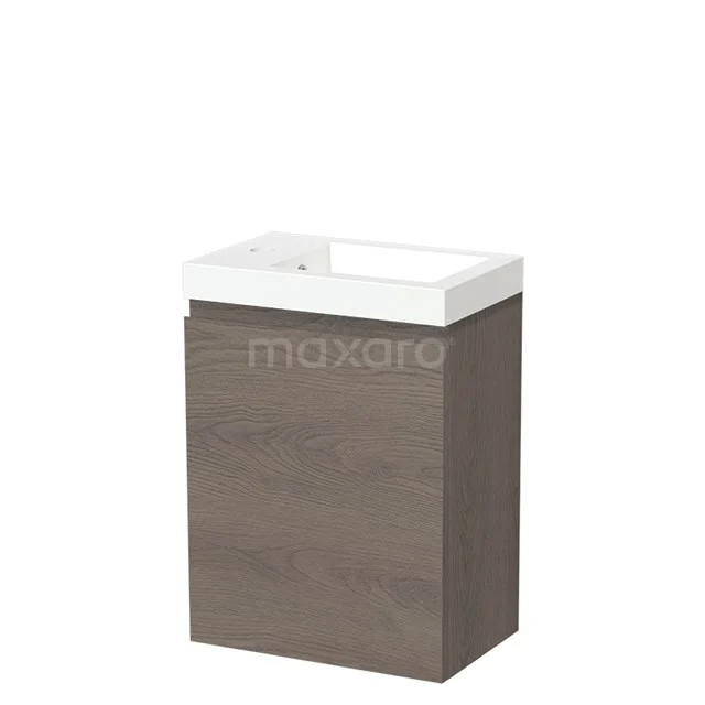 Modulo Pico WC-Möbel mit Waschbecken | 40 cm Dunkelbraune Eiche Grifflose Front Mineralguss TMW10-00348 Holz Badmöbel mit Waschbecken, kompaktes Design in hellbraunem Holzdekor; ideal für kleine Bäder.