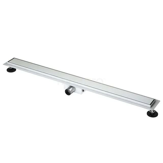 Edelstahl Duschrinne mit rechteckigem Design, verstellbaren Füßen und modernem Abflusssystem. Perfekt für stilvolle Bäder.