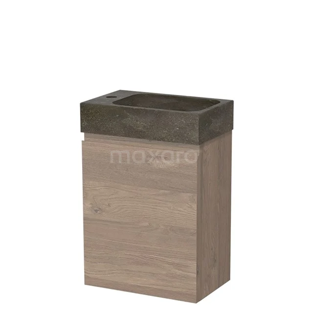 Modulo Pico Toiletmeubel met wastafel | 40 cm Middenbruin eiken Greeploos front Natuursteen TMW10-00359