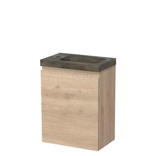 Modulo Pico WC-Möbel mit Waschbecken | 40 cm Hellbraune Eiche Grifflose Front Naturstein TMW10-00361 Holz-Badschrank mit Natursteine Waschbecken, kompaktes Design, ideal für eine moderne und platzsparende Badezimmer Einrichtung.