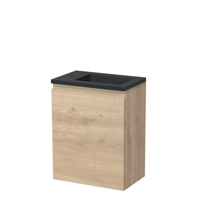 Modulo Pico WC-Möbel mit Waschbecken | 40 cm Hellbraune Eiche Grifflose Front Quarz TMW10-00364 Holz-Badmöbel mit modernem schwarzen Waschbecken, kompaktem Design und nachhaltiger Verarbeitung, perfekt für kleine Bäder.