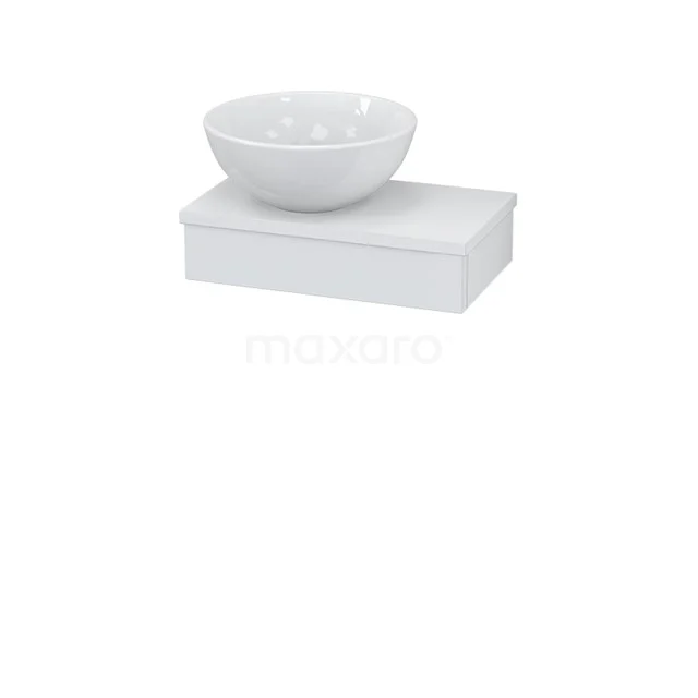 White ceramic vanity wash basin on a rectangular bathroom unit, sleek design for modern bathrooms.