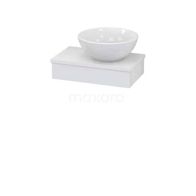 White ceramic countertop wash basin on a rectangular basin worktop, perfect as a stylish addition to a modern bathroom.