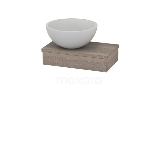 Konsole mit Aufsatzbecken Solid Surface Matte Modulo+ Pico Eiche 40cm BMT000442 Weiße keramische Aufsatzwaschbecken auf Holz-Waschtischplatte, ideal für moderne Badezimmergestaltung.