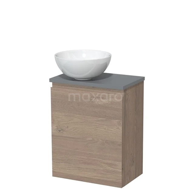 Toiletmeubel met waskom | 41 cm Middenbruin eiken Greeploos front Hoogglans wit Keramiek waskom Middengrijs blad TMK10-08953