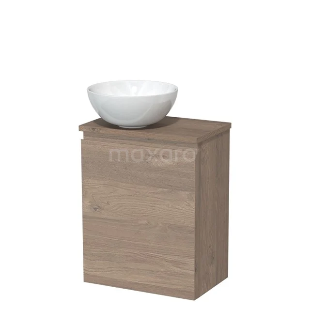 Toiletmeubel met waskom | 41 cm Middenbruin eiken Greeploos front Hoogglans wit Keramiek waskom Middenbruin eiken blad TMK10-09033