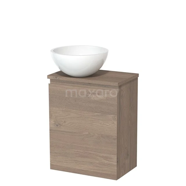 Toilet unit with wash basin | 41 cm Mid brown oak Handleless front High-gloss white Mineral marble countertop wash basin Mid brown oak worktop TMK10-09037