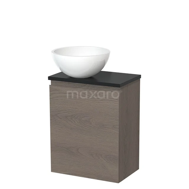 Toilet unit with countertop wash basin | 41 cm Dark brown oak Handleless front High-gloss white Mineral marble worktop Matte black worktop TMK10-09087