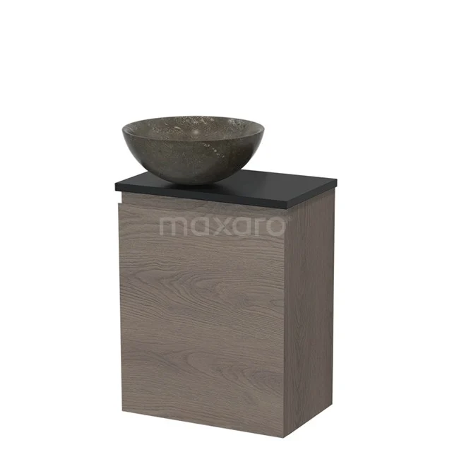 Toilet unit with countertop wash basin | 41 cm Dark brown oak Handleless front Blue stone Natural stone Handleless front Natural stone worktop Matte black fronts TMK10-09090