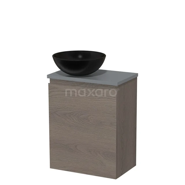 Toilet unit with countertop wash basin | 41 cm Dark brown oak Handleless front Matte black Ceramic basin Mid grey worktop TMK10-09095