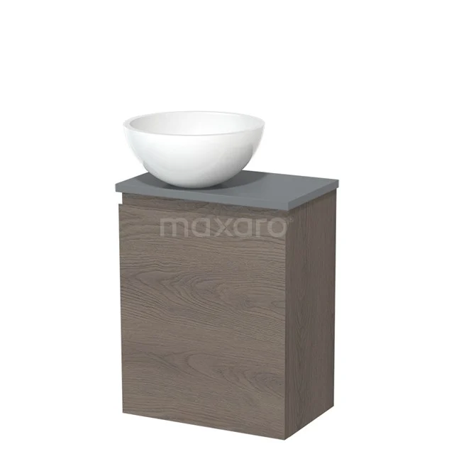 Toilet unit with countertop wash basin | 41 cm Dark brown oak Handleless front High-gloss white Mineral marble basin Mid grey worktop TMK10-09097
