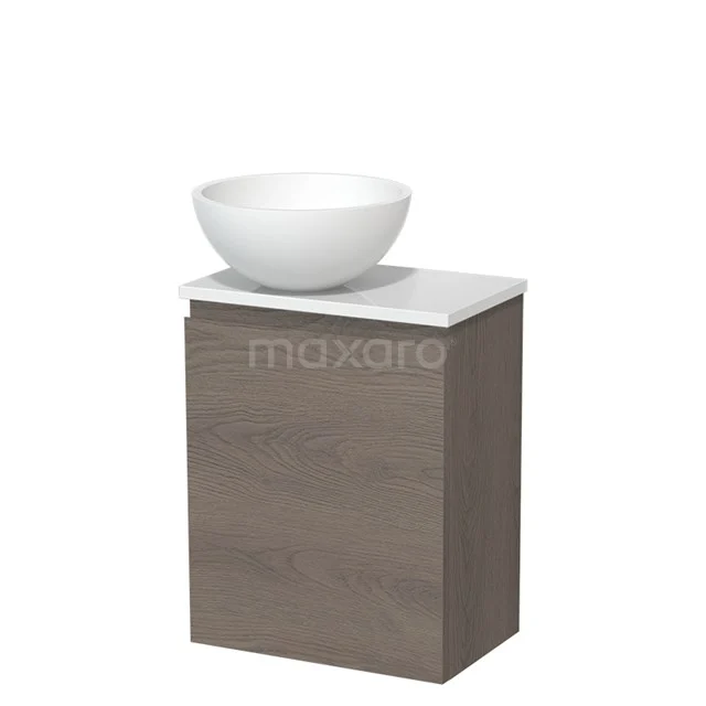 Toilet unit with countertop wash basin | 41 cm Dark brown oak Handleless front Matte white Solid surface wash basin High-gloss white worktop TMK10-09108