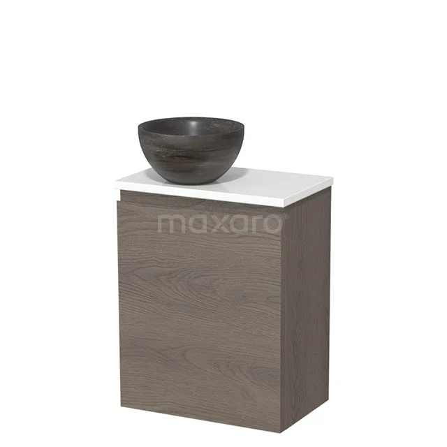 Toilet unit with countertop wash basin | 41 cm Dark brown oak Handleless front Blue stone Natural stone Countertop wash basin High-gloss white worktop TMK10-09111