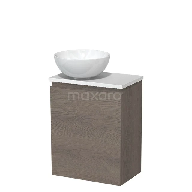 Toilet unit with countertop wash basin | 41 cm Dark brown oak Handleless front High-gloss white Ceramic wash basin Matte white worktop TMK10-09113