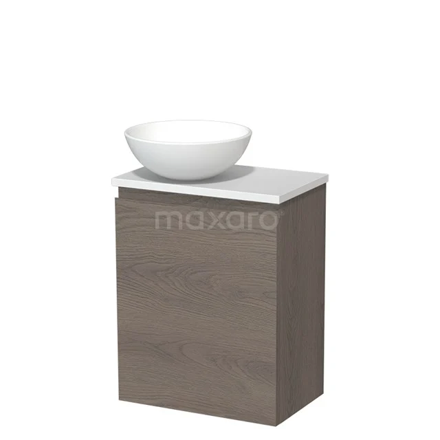 Toilet unit with wash basin | 41 cm Dark brown oak Handleless front Matte white Ceramic countertop wash basin Matte white worktop TMK10-09116