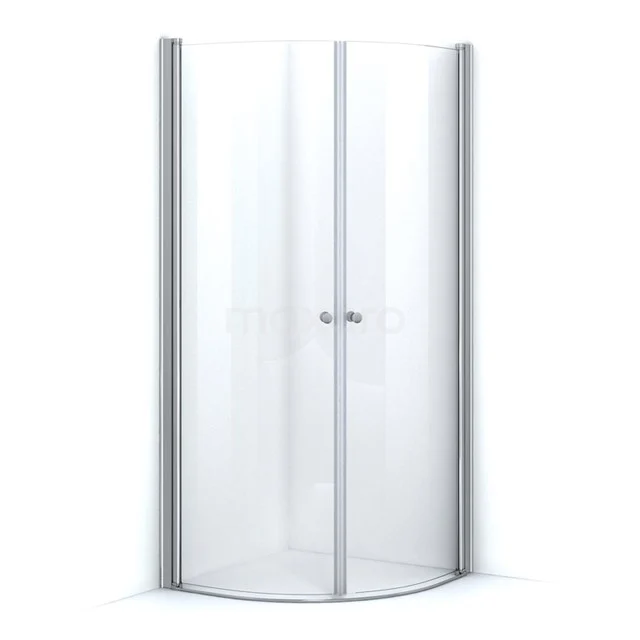 Halbrunde Glaskabine mit Schiebetür, silberfarbenem Rahmen, ideal für moderne Bäder.