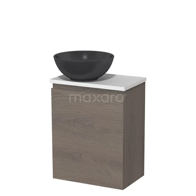 Toilet unit with countertop wash basin | 41 cm Dark brown oak Handleless front Matte black Quartz basin Matte white worktop TMK10-09122