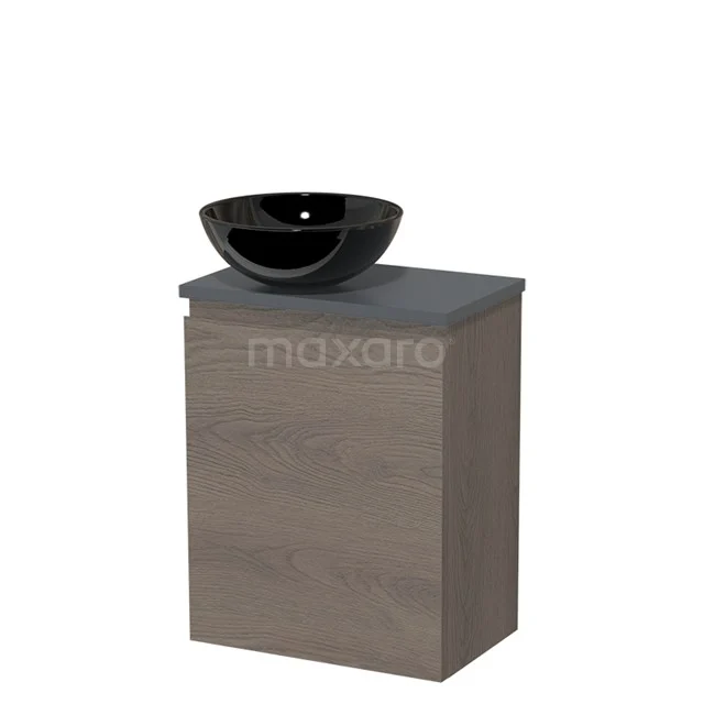 Toilet unit with countertop wash basin | 41 cm Dark brown oak Handleless front High-gloss black Ceramic countertop wash basin Dark grey worktop TMK10-09124