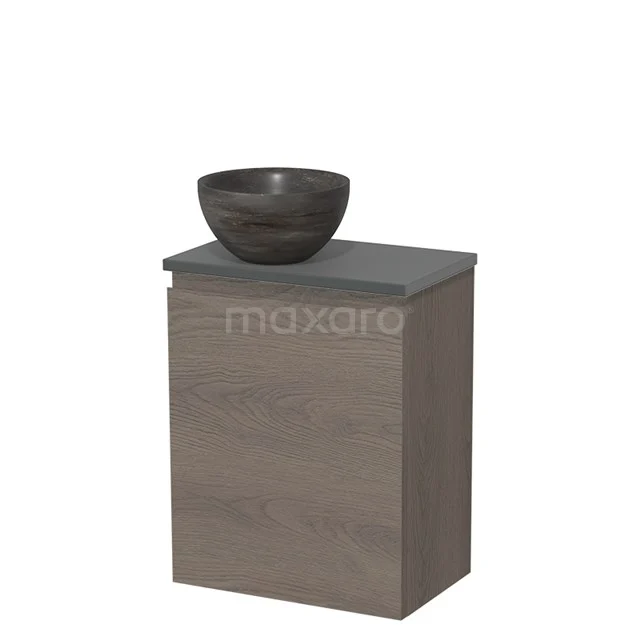 Toilet unit with countertop wash basin | 41 cm Dark brown oak Handleless front Blue stone Natural stone Countertop wash basin Dark grey worktop TMK10-09131