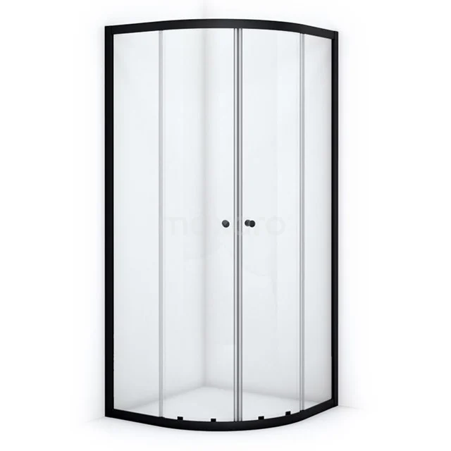 Black corner shower cabin with sliding doors, glass panels and minimalist design. Perfect for modern bathrooms.