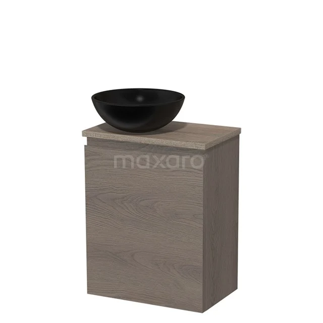 Toilet unit with countertop wash basin | 41 cm Dark brown oak Handleless front Matte black Ceramic worktop Oak worktop TMK10-09145