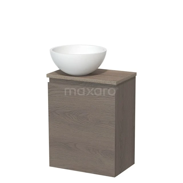 Toiletmeubel met waskom | 41 cm Donkerbruin eiken Greeploos front Mat wit Solid surface waskom Eiken blad TMK10-09148