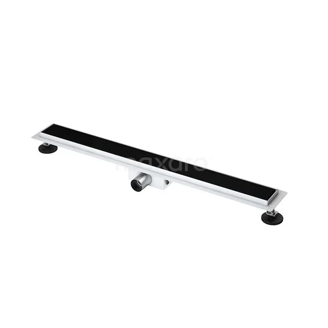 Schwarze Duschrinne aus Edelstahl, schlankes Design, ideal für moderne Bäder und effizienten Wasserablauf.