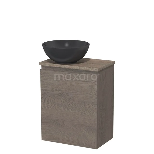 Toilet unit with countertop wash basin | 41 cm Dark brown oak Handleless front Matte black Quartz worktop Oak worktop TMK10-09152