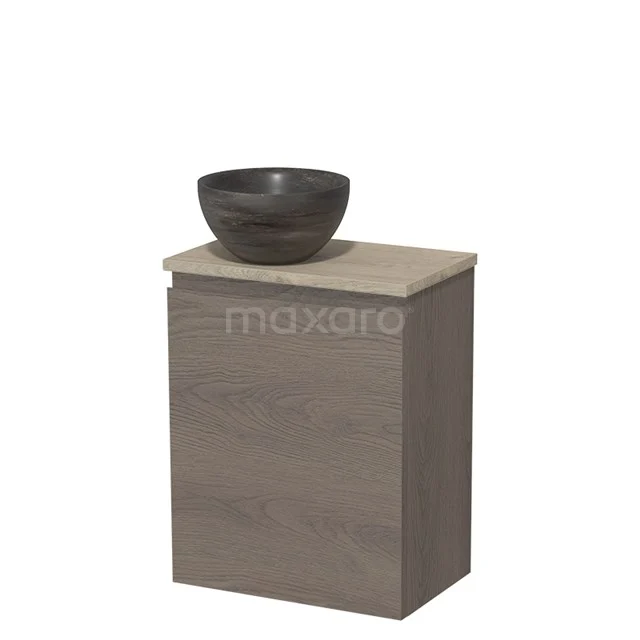 Toilet unit with countertop wash basin | 41 cm Dark brown oak Handleless front Blue stone Natural stone Countertop wash basin Light grey oak worktop TMK10-09161