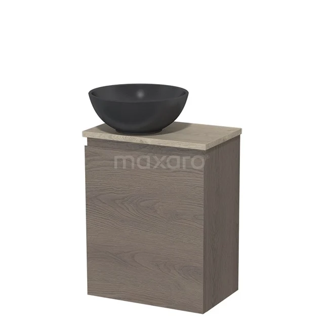 Toilet unit with countertop wash basin | 41 cm Dark brown oak Handleless front Matte black Quartz basin Light grey oak worktop TMK10-09162