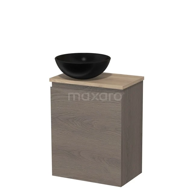 Toilet unit with countertop wash basin | 41 cm Dark brown oak Handleless front Matte black Ceramic basin Light brown oak worktop TMK10-09165