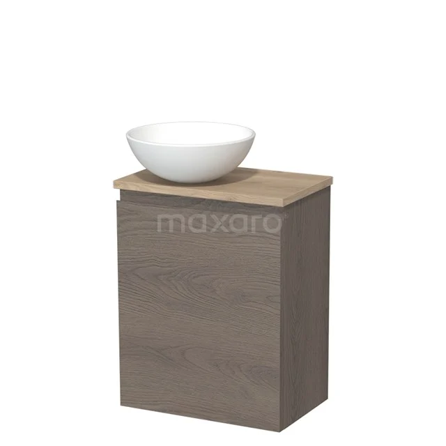 Toilet unit with countertop wash basin | 41 cm Dark brown oak Handleless front Matte white Ceramic basin Light brown oak worktop TMK10-09166