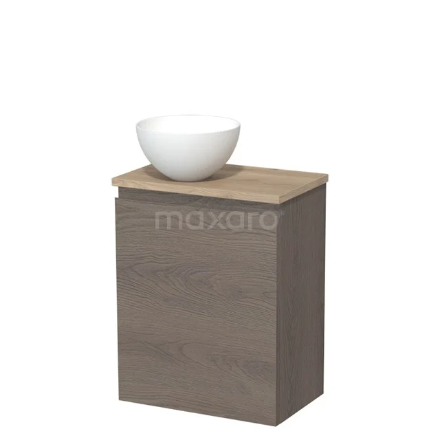 Toilet unit with countertop wash basin | 41 cm Dark brown oak Handleless front Matte white Solid surface wash basin Light brown oak worktop TMK10-09169