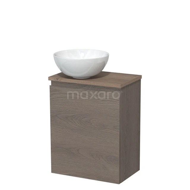 Toilet unit with countertop wash basin | 41 cm Dark brown oak Handleless front High-gloss white Ceramic basin Mid brown oak worktop TMK10-09173