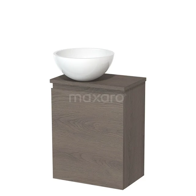 Toilet unit with countertop wash basin | 41 cm Dark brown oak Handleless front High-gloss white Mineral marble countertop wash basin Dark brown oak worktop TMK10-09187