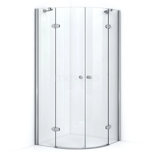 Semi-circular glass shower enclosure with sliding doors, chrome accents, suitable for modern bathrooms.