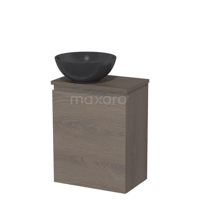 Toilet unit with countertop wash basin | 41 cm Dark brown oak Handleless front Matte black Quartz basin Dark brown oak worktop TMK10-09192
