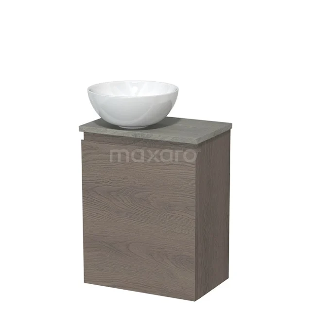 Toilet unit with countertop wash basin | 41 cm Dark brown oak Handleless front High-gloss white Ceramic wash basin Grey oak worktop TMK10-09193